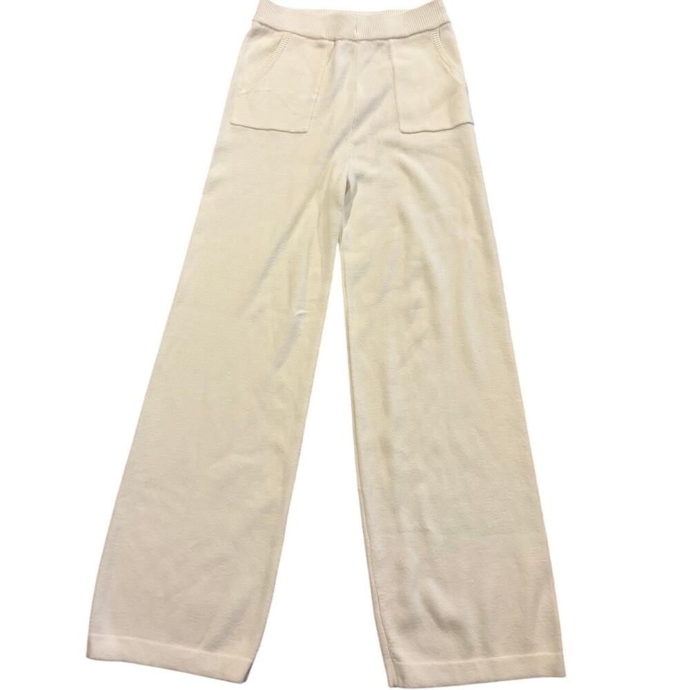 Sincerely Jules Cream  Large Cotton Blend Sweatpants Rib‎ Knit Comfy Cozy Lounge